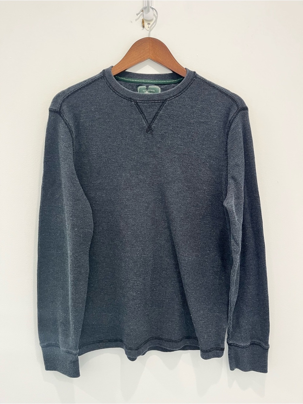 G.H BASS Dark Navy Blue Thermal Waffle Crewneck Sweater Base Layer Longsleeve